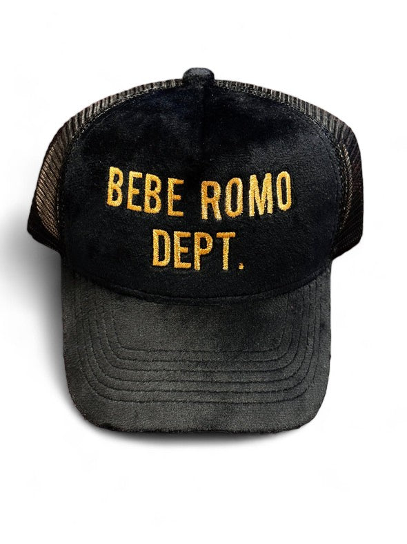 SUEDE TRUCKER HAT-BEBE ROMO DEPT.